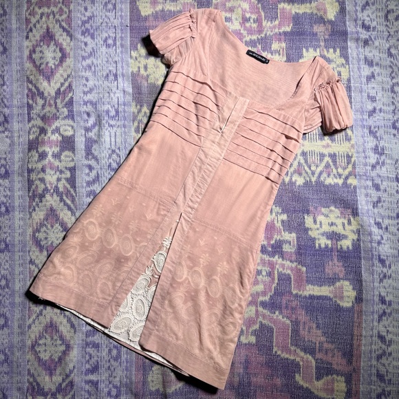 Anna Molinari Womens Mini Dress Ruffle Pleated Short Sleeve Lace Lined in Peach - Picture 1 of 16